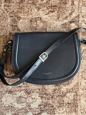 Aspinal of London Black Pebbled Leather Saddle Bag